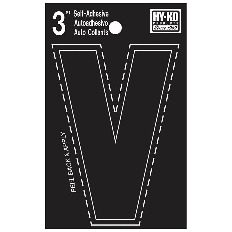 Hy-Ko 30400 Series 30432 Die-Cut Letter, Character: V, 3 in H Character, Black Character, Vinyl (Pack of 10)