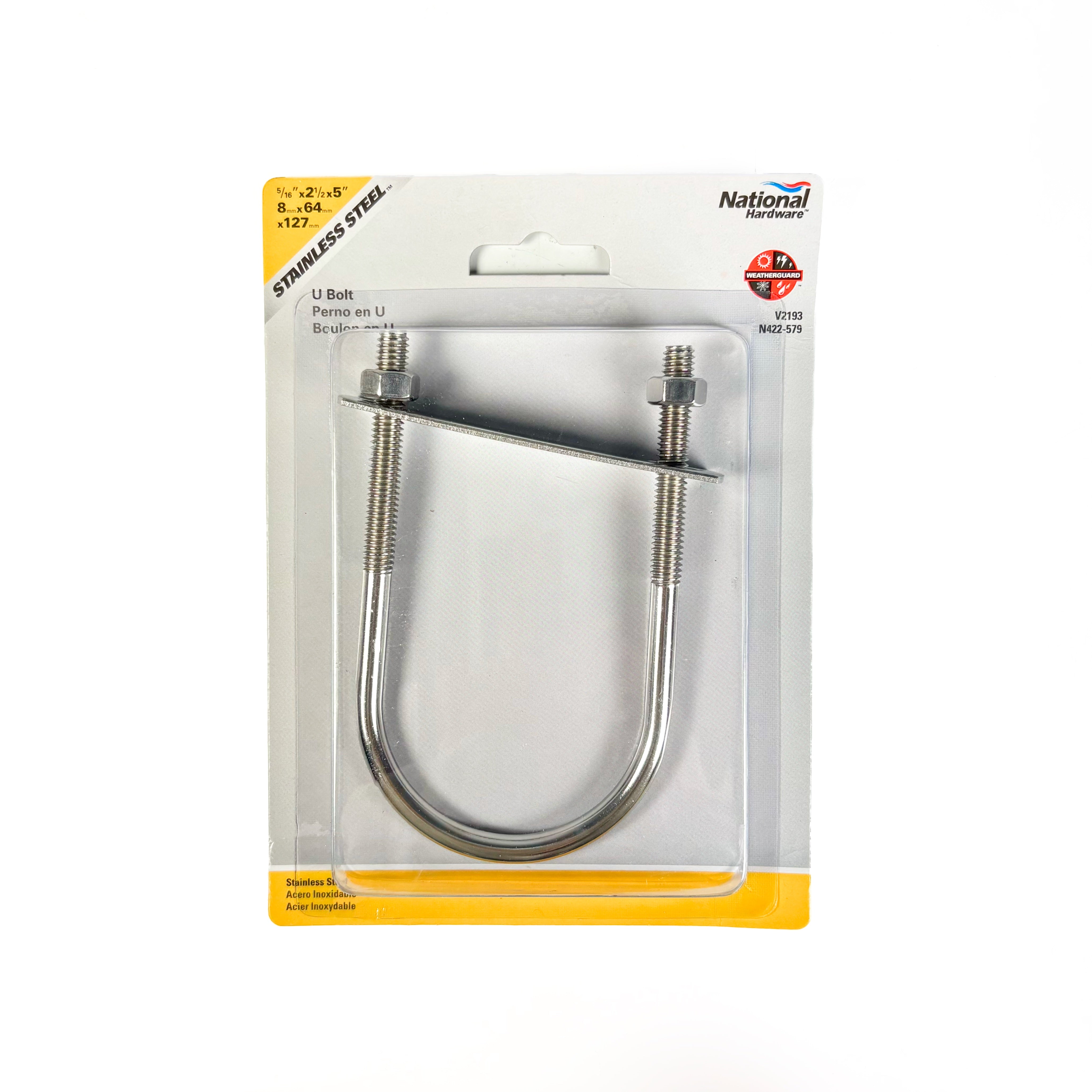 U-Bolt With Plate & Nuts 5/16 by 2-1/2 by 5 Inch Stainless Steel (POS)