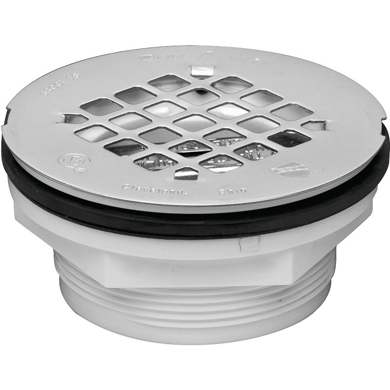 Oatey 42099 Shower Drain, PVC, White, Specifications: Snap-In Cover Design, Round Shape, For: 2 in SCH 40 DWV Pipes