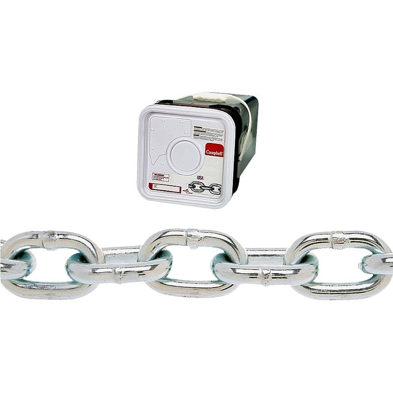 Campbell 014-3626 Proof Coil Chain, 3/8 in, 45 ft L, 30 Grade, Steel, Zinc