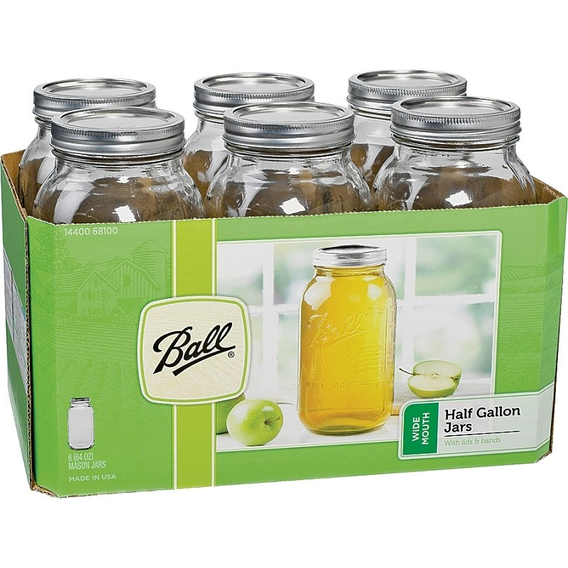 Ball 2213524 Mason Jar, Wide Mouth, 64 oz, Glass, Includes: Metal Lid