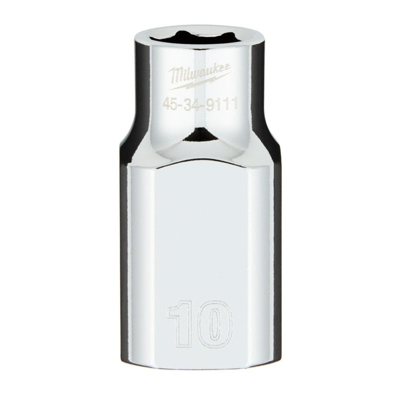 Milwaukee 45-34-9111 Socket, 10 mm Socket, Standard Socket, 0.85 in OAL, 1/2 in Drive, 6-Point, Chrome Vanadium Steel