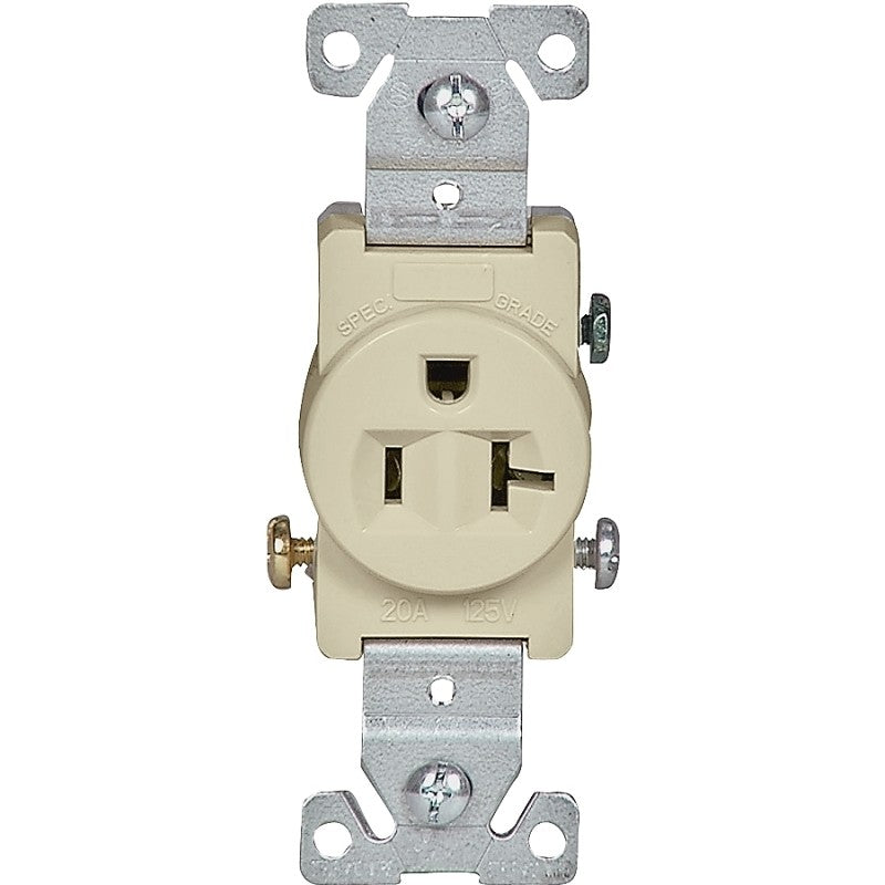 Eaton Wiring Devices 1877V-BOX Single Receptacle, 2 -Pole, 125 V, 20 A, Side Wiring, NEMA: NEMA 5-20R, Ivory