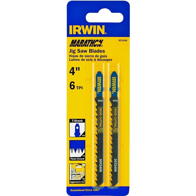 Irwin 3072406 Jig Saw Blade, 4 in L, 6 TPI