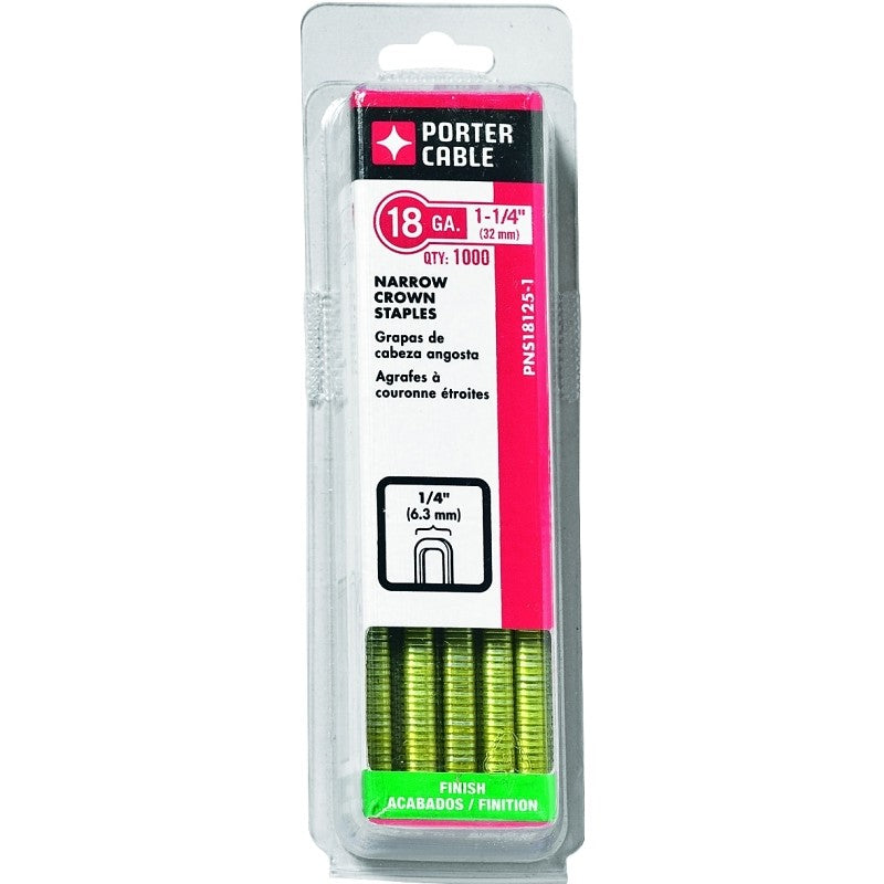 Porter-Cable PNS18125-1 Crown Staple, 1/4 in W Crown, 1-1/4 in L Leg, 18, Galvanized Steel