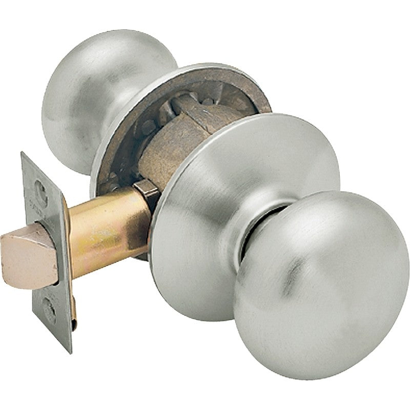 Schlage F Series F10 PLY 619 Passage Knob, Plymouth, Round, 2-3/4 in Dimensions, Metal, Satin Nickel, Reversible Hand