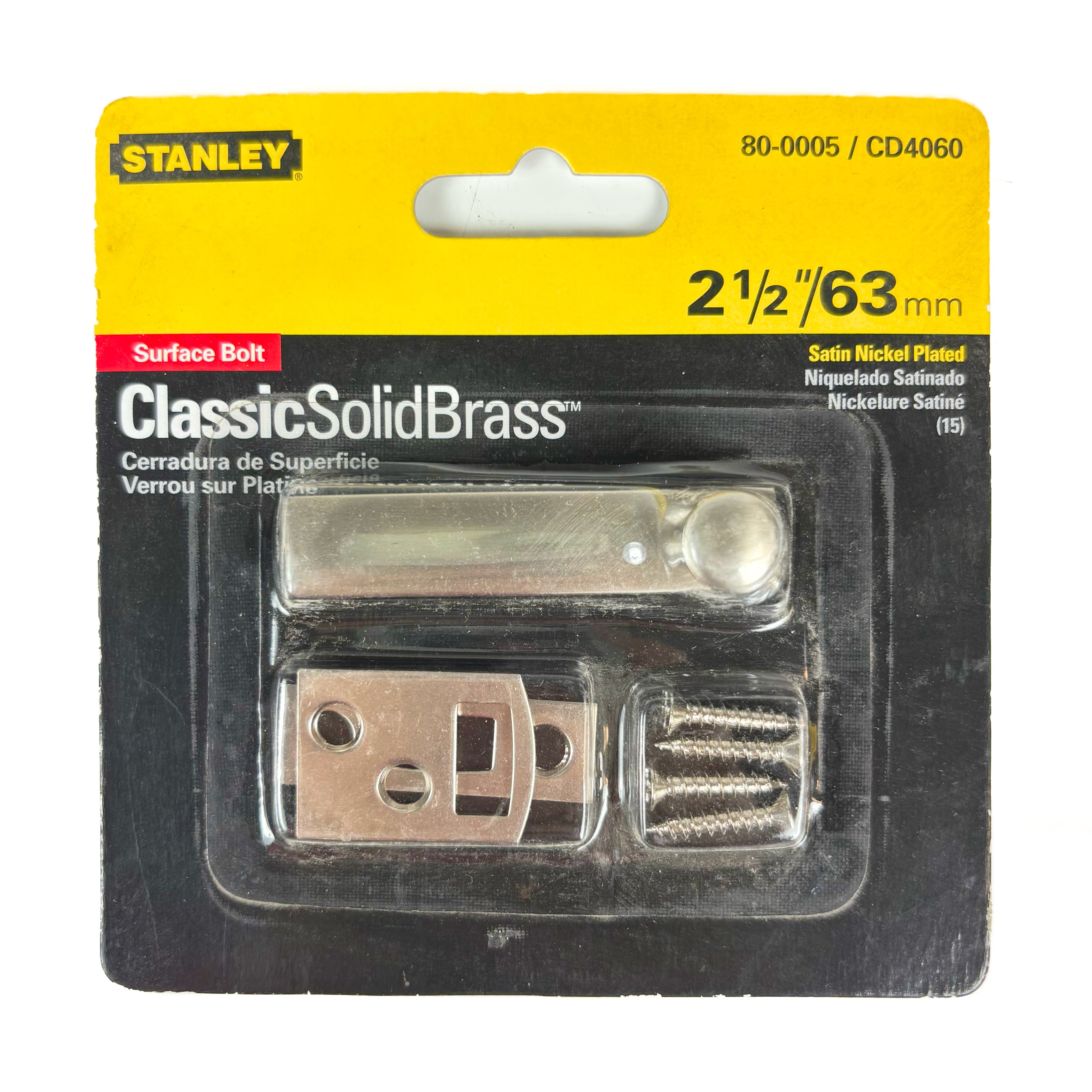 Flush Surface Bolt 2-1/2 Inch Satin Nickel On Solid Brass