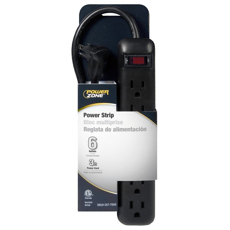 PowerZone OR922009 Outlet Strip, Right Angle Plug, 6 -Socket, 15 A, 125 V