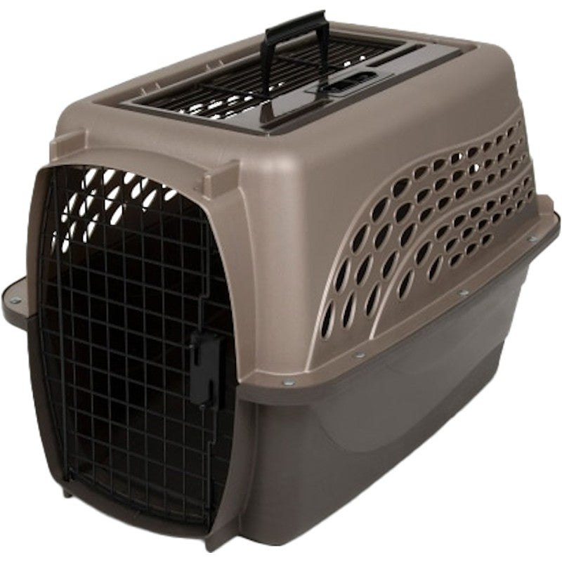 Petmate 21232 Two-Door Top Load Carrier, 16-3/4 in W, 14-1/2 in H, Plastic/Steel, Coffee Grounds/Metallic Pearl Tan
