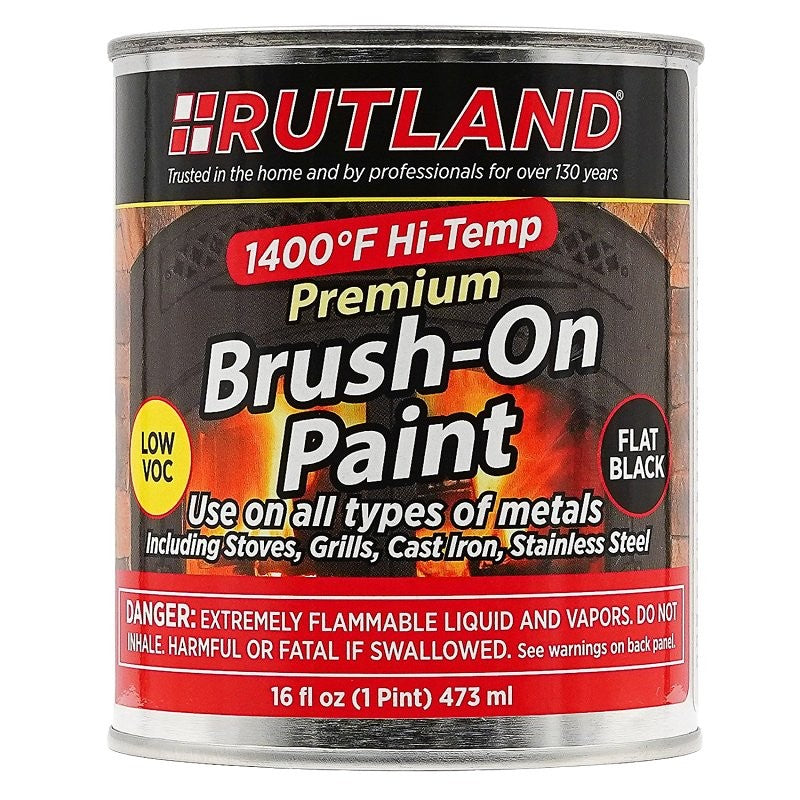 Rutland 81V Premium High-Temperature Paint, Flat, Black, 16 oz Can, Solvent (Pack of 6)