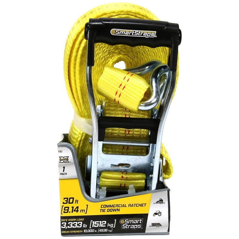 SmartStrap 167 Tie-Down, 2 in W, 30 ft L, Polyethylene, Yellow, 3333 lb, J-Hook End Fitting, Steel End Fitting
