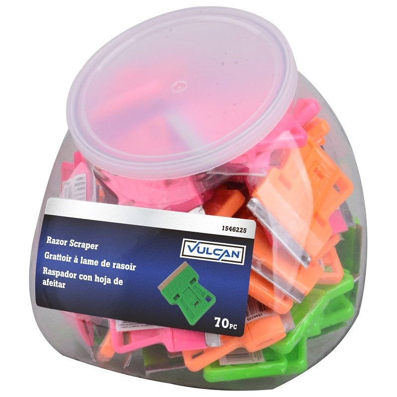 Vulcan M82730L Scraper, 1-1/2 in W Blade, Razor Blade, Steel Blade, Plastic Handle, 2 in OAL (Pack of 70)