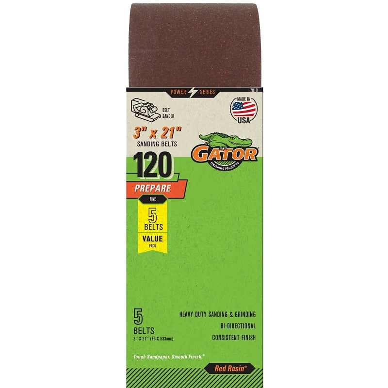Gator 7010 Sanding Belt, 3 in W, 21 in L, Aluminum Oxide Abrasive, 120 Grit, Fine