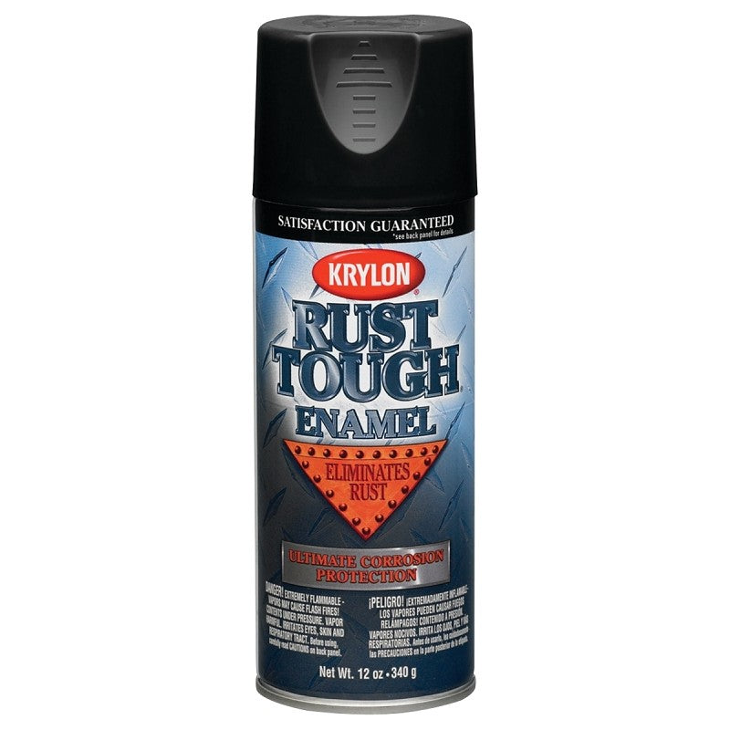 Krylon Rust Tough K09203007 Rust Preventative Spray Paint, Semi-Flat, Black, 12 oz, Can