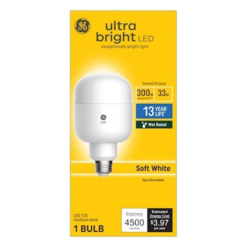 GE 93128935 LED Bulb, Linear, T25 Lamp, 300 W Equivalent, E26 Lamp Base, Soft White Light, 2700 K Color Temp