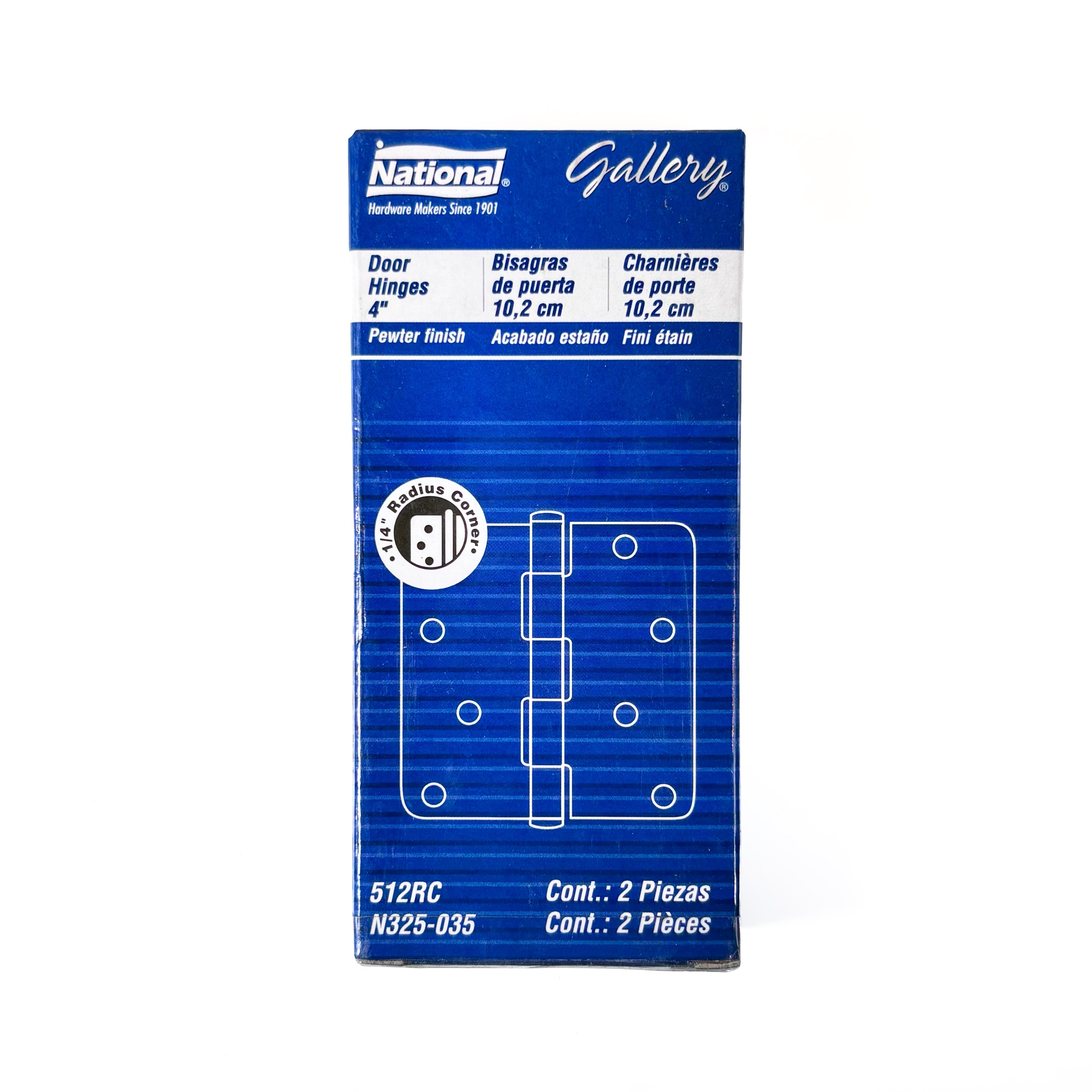 Door Hinges 4 Inch 1/4 Radius Pewter 2 Pack