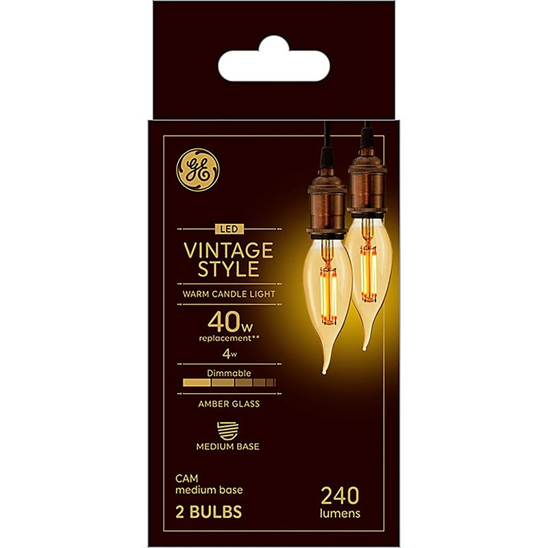 GE Industrial Solutions 42152 LED Bulb, Decorative, CAM Lamp, 40 W Equivalent, E26 Lamp Base, Dimmable, Amber