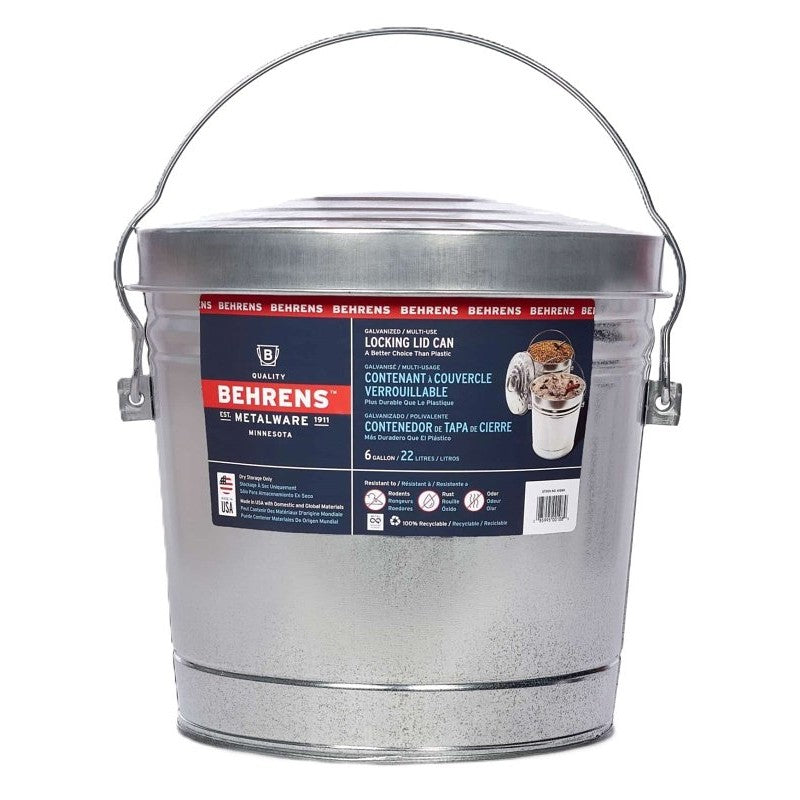 Behrens 6106 Kit Locking Lid Can, 6 gal Capacity, Steel, Silver, Lid Closure