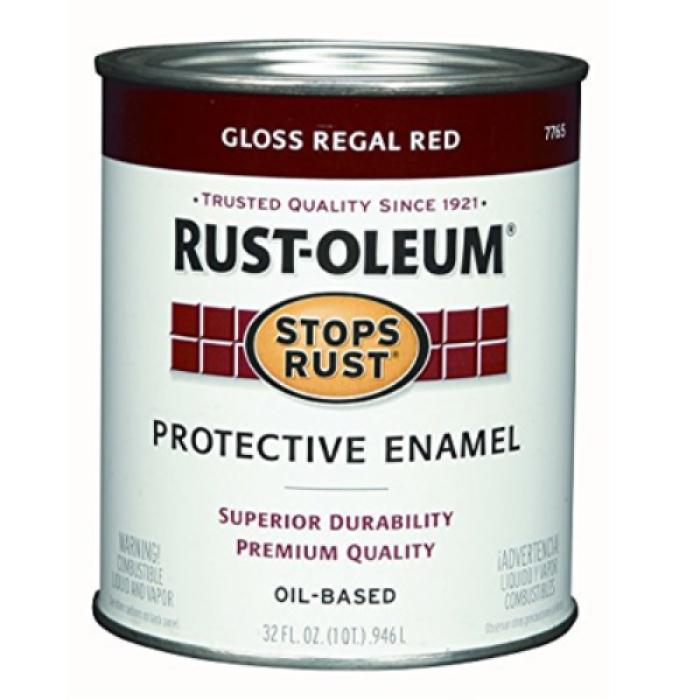 Rust-Oleum Stops Rust 7765502 Enamel Paint, Oil, Gloss, Regal Red, 1 qt, Can, 50 to 90 sq-ft/qt Coverage Area