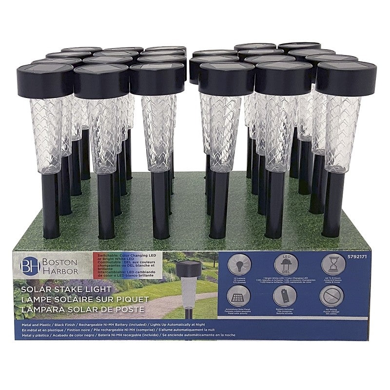 Boston Harbor 24187 Stake Light, Ni-MH Battery, AAA Battery, 1-Lamp, LED Lamp, Plastic and Metal Fixture, Black (Pack of 24)