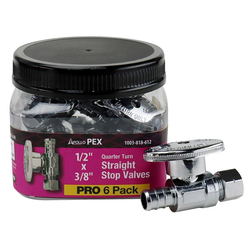 Apollo Valves APXVS1238C6JR Straight Stop Valve, 1/2 x 3/8 in Connection, Barb x Compression, 200 psi Pressure