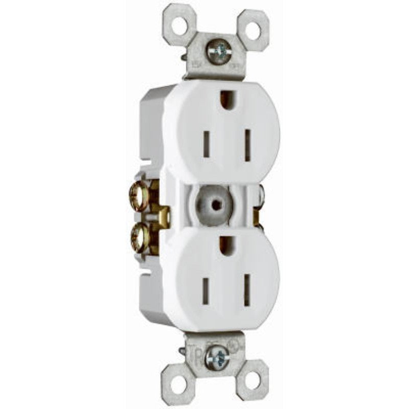 Pass & Seymour TradeMaster Series 3232TRWCP8 Duplex Receptacle, Thermoplastic, White, 2-Pole, 15 A, 125 V, NEMA: 5-15R