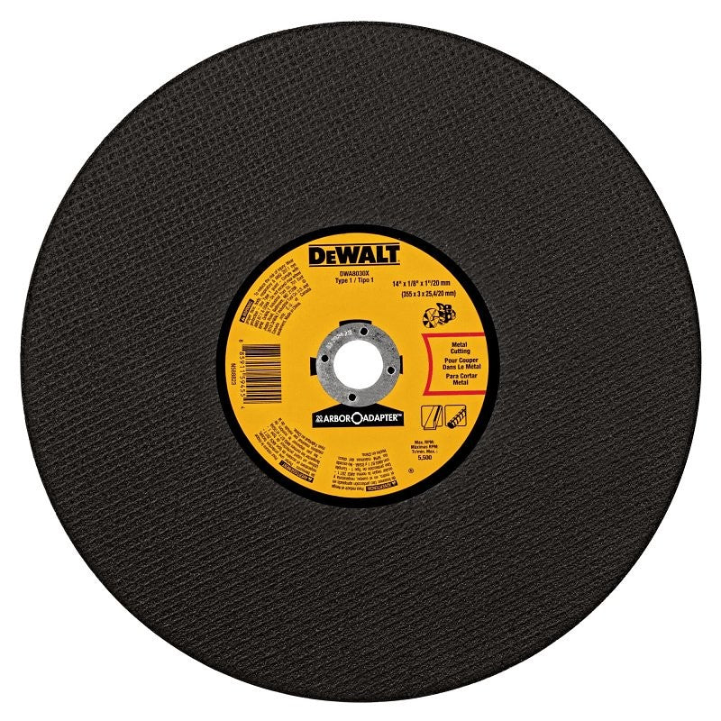 DEWALT DWA8030X Cut-Off Wheel, 14 in Dia, 1/8 in Thick, 1 in Arbor, Aluminum Oxide Abrasive