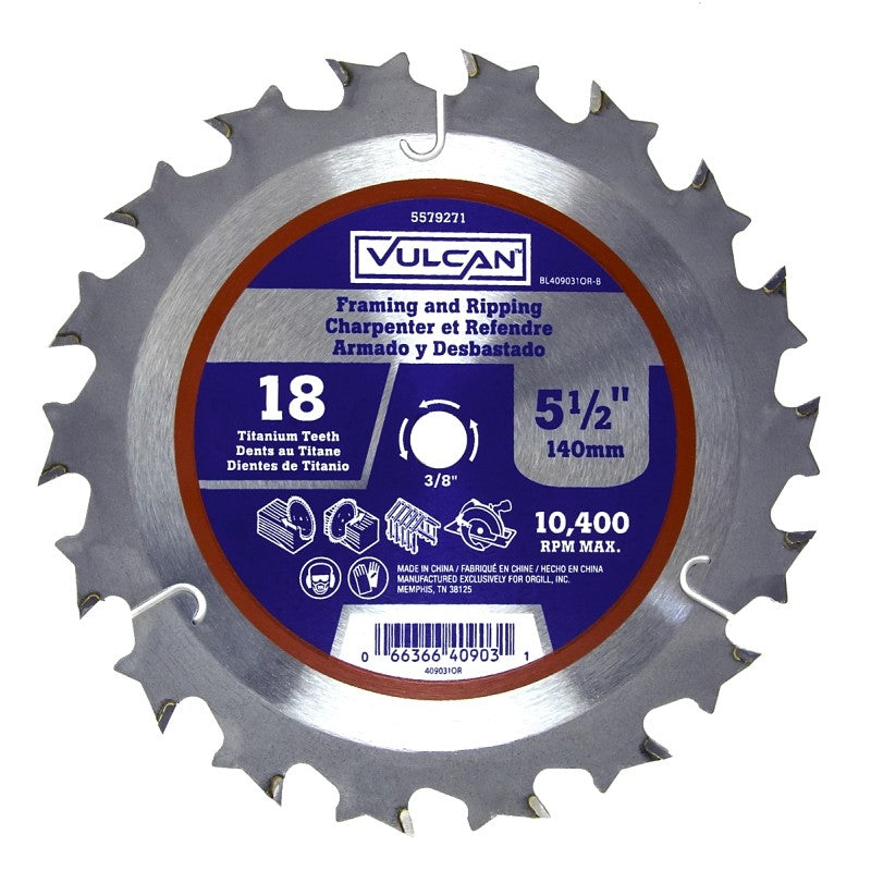Vulcan 409031OR Circular Saw Blade, 5-1/2 in Dia, 3/8 in Arbor
