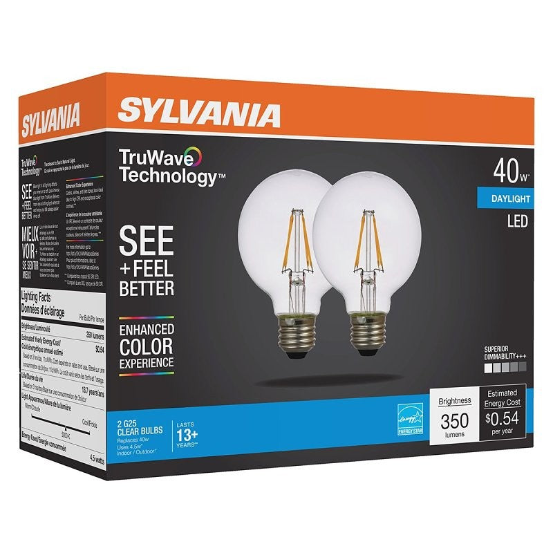 Sylvania Natural 41332 LED Bulb, G25 Lamp, 40 W Equivalent, E26 Medium Lamp Base, Dimmable, Clear, Daylight Light