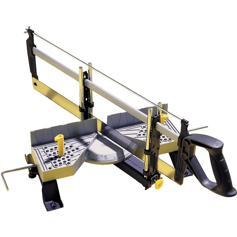 STANLEY 20-800 Clamping Miter Box with Saw, 22 in W Cutting, 1-1/2 in D Cutting, 45, 90 deg Cutting Slot, Aluminum