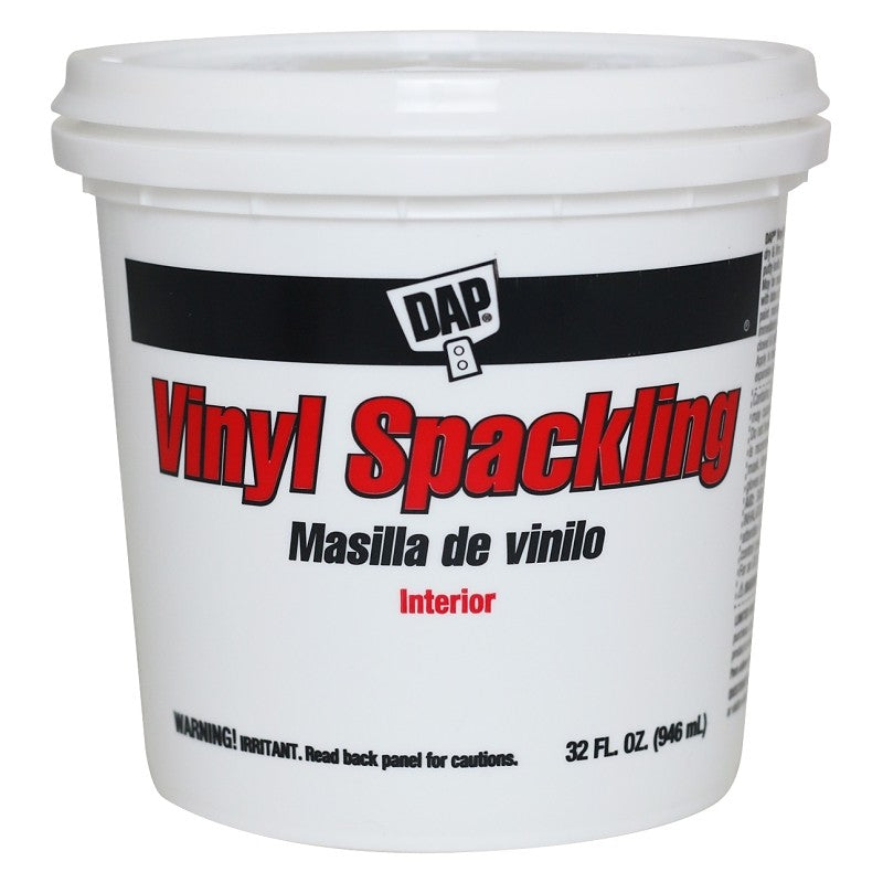 DAP 12132 Vinyl Spackling, Latex, Oil Base, White, 1 qt Tub