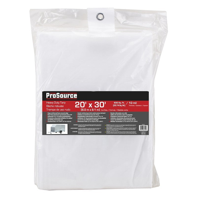 ProSource TW2030 Tarp, 30 ft L, 20 ft W, 10 mil Thick, Plastic, White