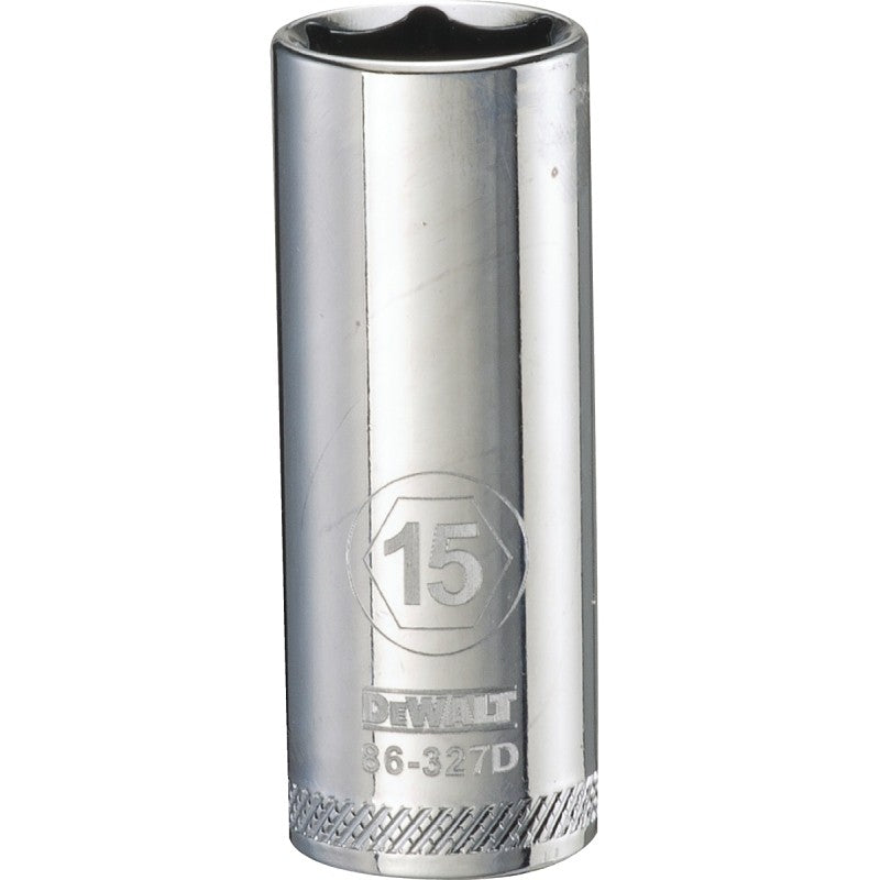 DEWALT DWMT86327OSP Drive Socket, 15 mm Socket, 3/8 in Drive, 6-Point, Vanadium Steel, Polished Chrome