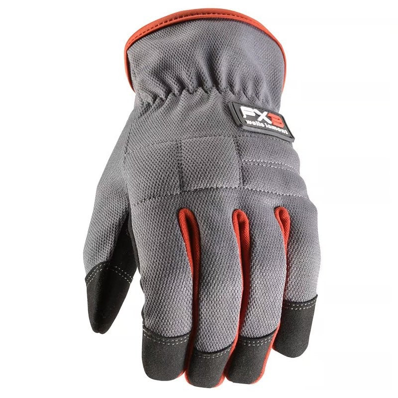Wells Lamont 7862-L Gloves, Men's, L, Adjustable Wrist, Open, Shirred Elastic Wrist Cuff, Black/Gray