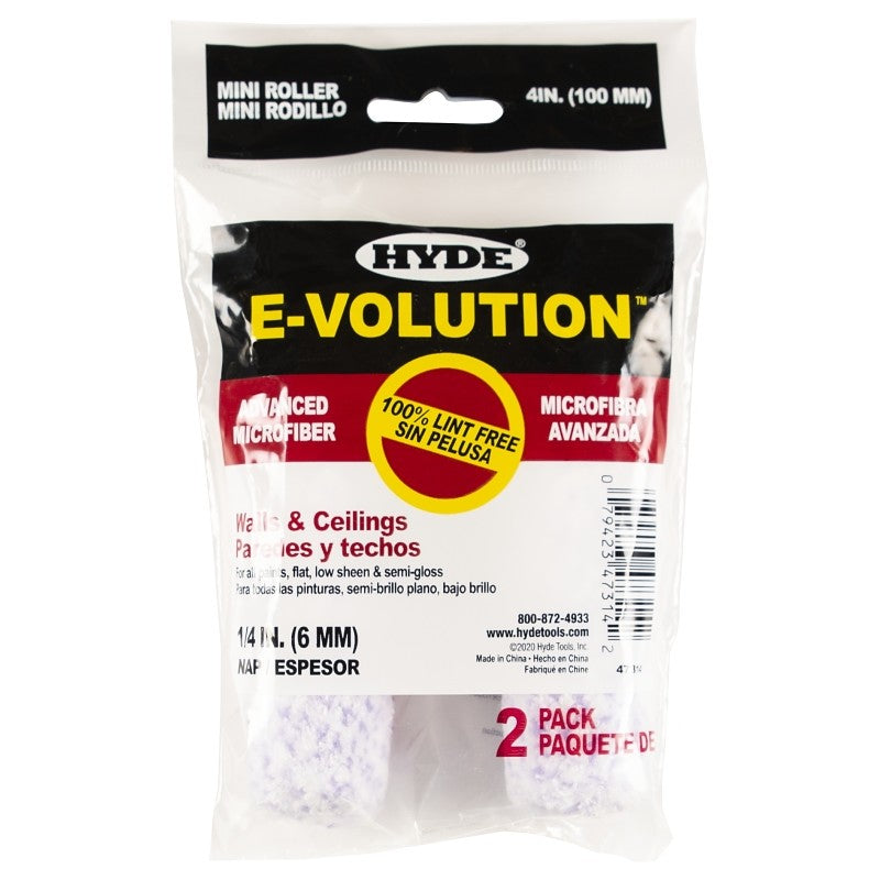 Hyde 47314 Mini Roller Cover, 1/4 in Thick Nap, 4 in L, 2/PK