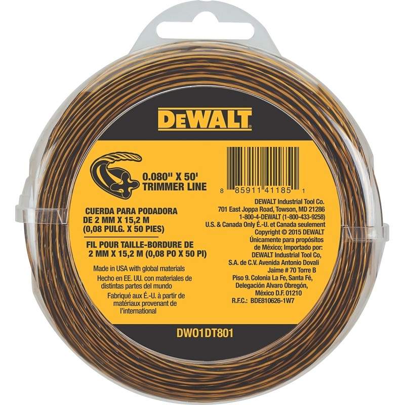 DEWALT DWO1DT801 Trimmer Line, 0.080 in Dia, 50 ft L, Yellow