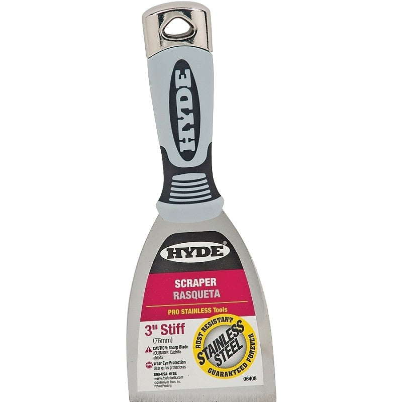 Hyde 06408 Scraper, 3 in W Blade, 1-Edge Blade, Stainless Steel Blade, Plastic/Wood Handle, Soft Grip Handle