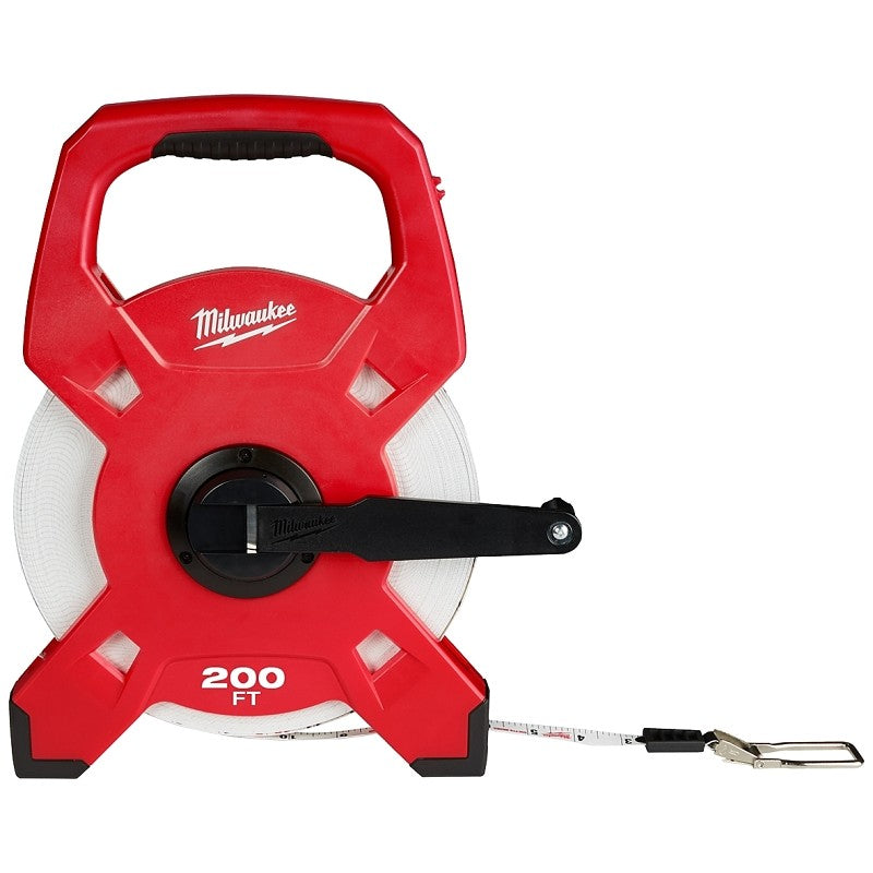 Milwaukee 48-22-5302 Long Tape, 200 ft L Blade, 1/2 in W Blade, Fiberglass Blade, Plastic Case, Black/Red Case