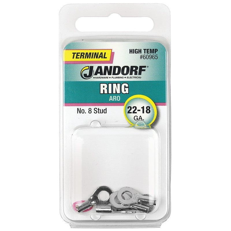 Jandorf 60965 Ring Terminal, 22 to 18 AWG Wire, #8 Stud, Pink