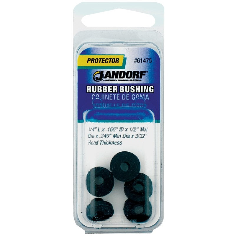 Jandorf 61475 Conduit Bushing, 0.166 in Dia Cable, Rubber, Black, 3/32 in Thick Panel