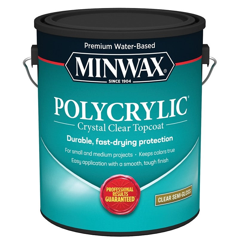 Minwax Polycrylic 14444000 Waterbased Polyurethane, Semi-Gloss, Liquid, Crystal Clear, 1 gal, Can (Pack of 2)