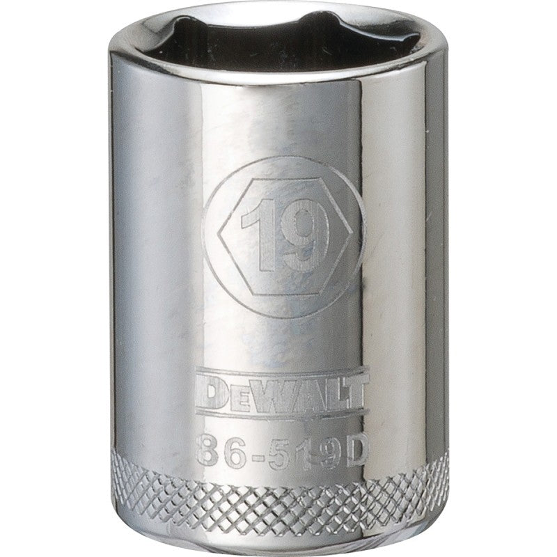 DEWALT DWMT86519OSP Drive Socket, 19 mm Socket, 1-1/2 in OAL, 1/2 in Drive, 6-Point, Vanadium Steel, Polished Chrome