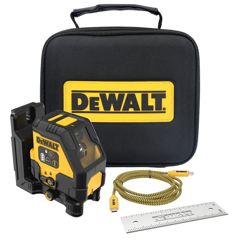 DEWALT DCLE14201RB Rechargeable Cross-Line Laser Base Kit, 100 ft Without Detector, 165 ft with Detector, Red Laser