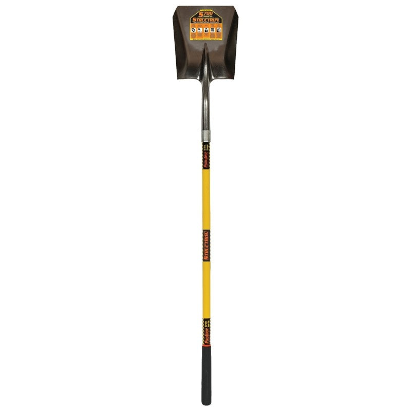 Structron 49732 Square Point Shovel, 9-1/2 in W Blade, 14 ga Gauge, Carbon Spring Steel Blade, Fiberglass Handle