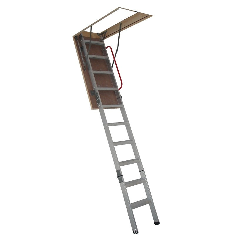 Nuvo Iron ALA255X54 Attic Ladder, 10 ft H Ceiling, 54 in L x 22-1/2 in W Ceiling Opening, 12-Step, 330 lb, Aluminum