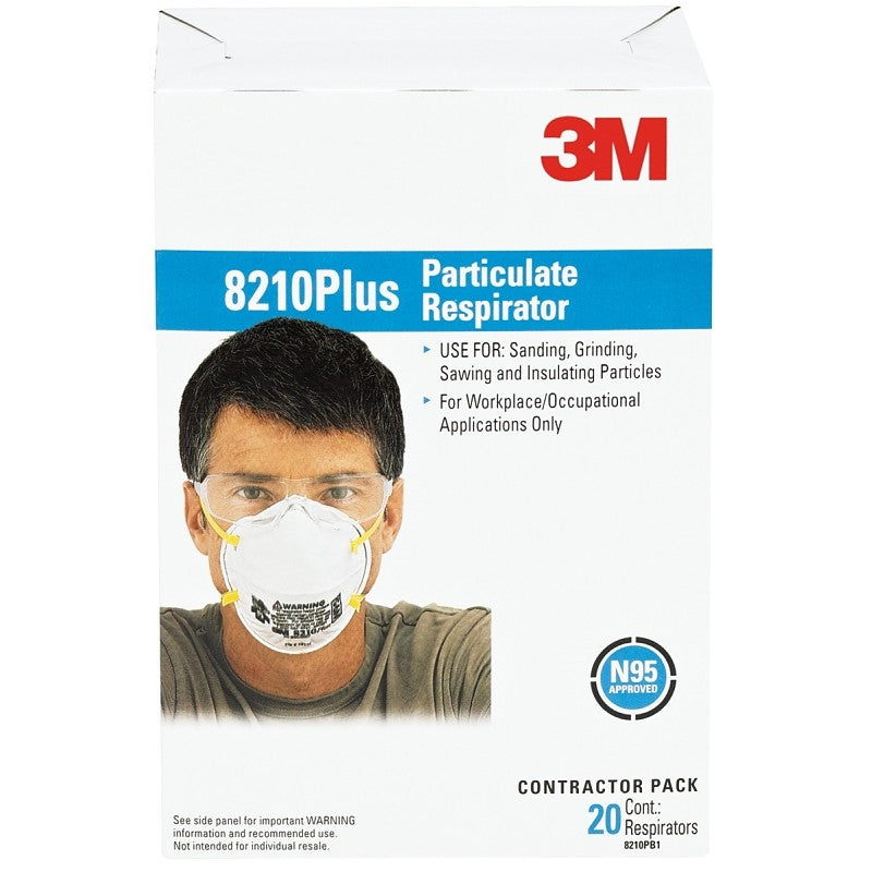 3M 8210PB1-A/8210+ Disposable Non-Valved Respirator, One Size Mask, 95 % Filter Efficiency, White