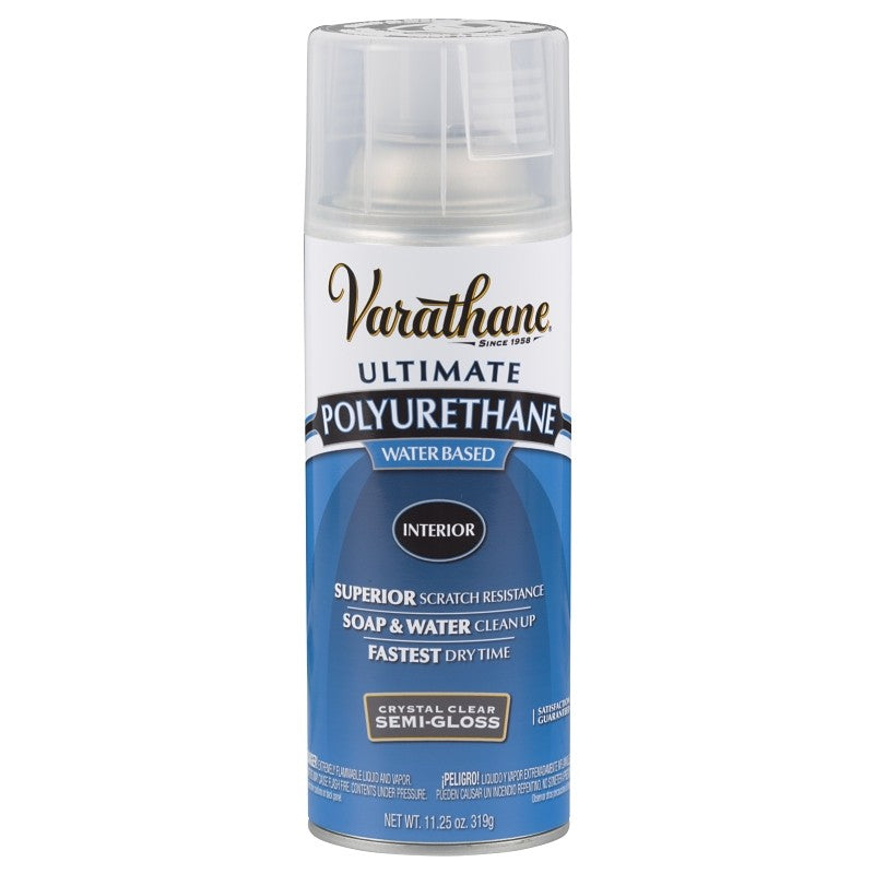 Rust-Oleum 200181 Polyurethane, Semi-Gloss, Liquid, Crystal Clear, 11.25 oz, Aerosol Can