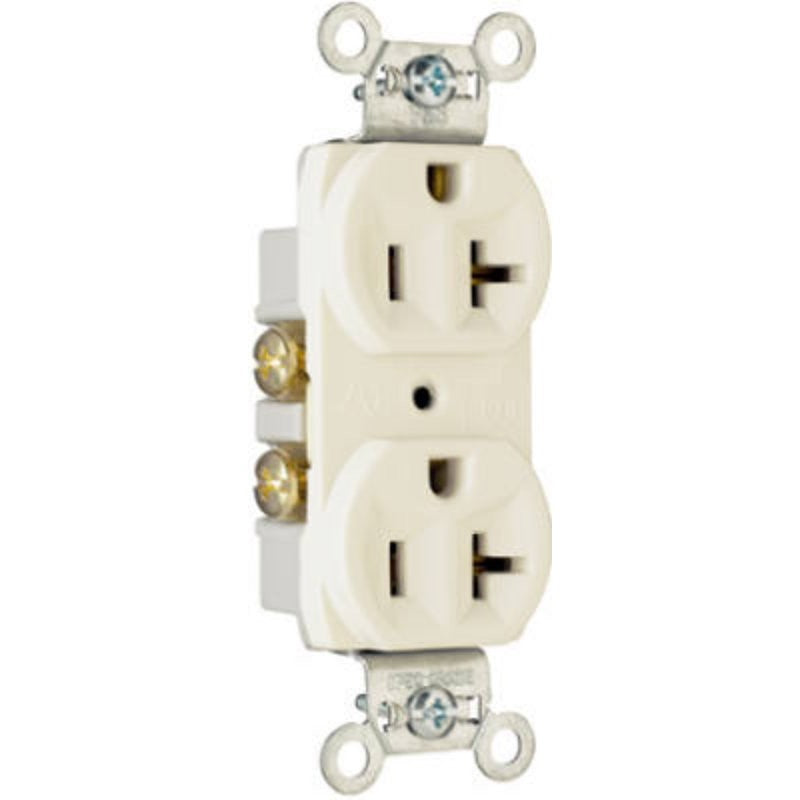 Legrand CR20LA Duplex Receptacle, 2 -Pole, 20 A, 125 V, Side Wiring, NEMA: 5-20R, Light Almond
