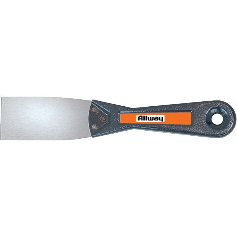 ALLWAY T15F Putty Knife, 1-1/2 in W Blade, Brown/Silver Handle, Steel Blade, Steel Handle