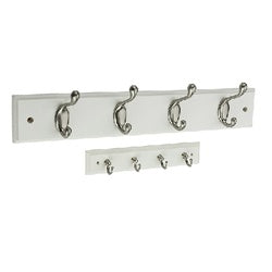 Coat and Hat Hook Rail 18 Inch Plus 8-3/4 Inch Key Tidy Combo Pack White With Satin Nickel Hooks